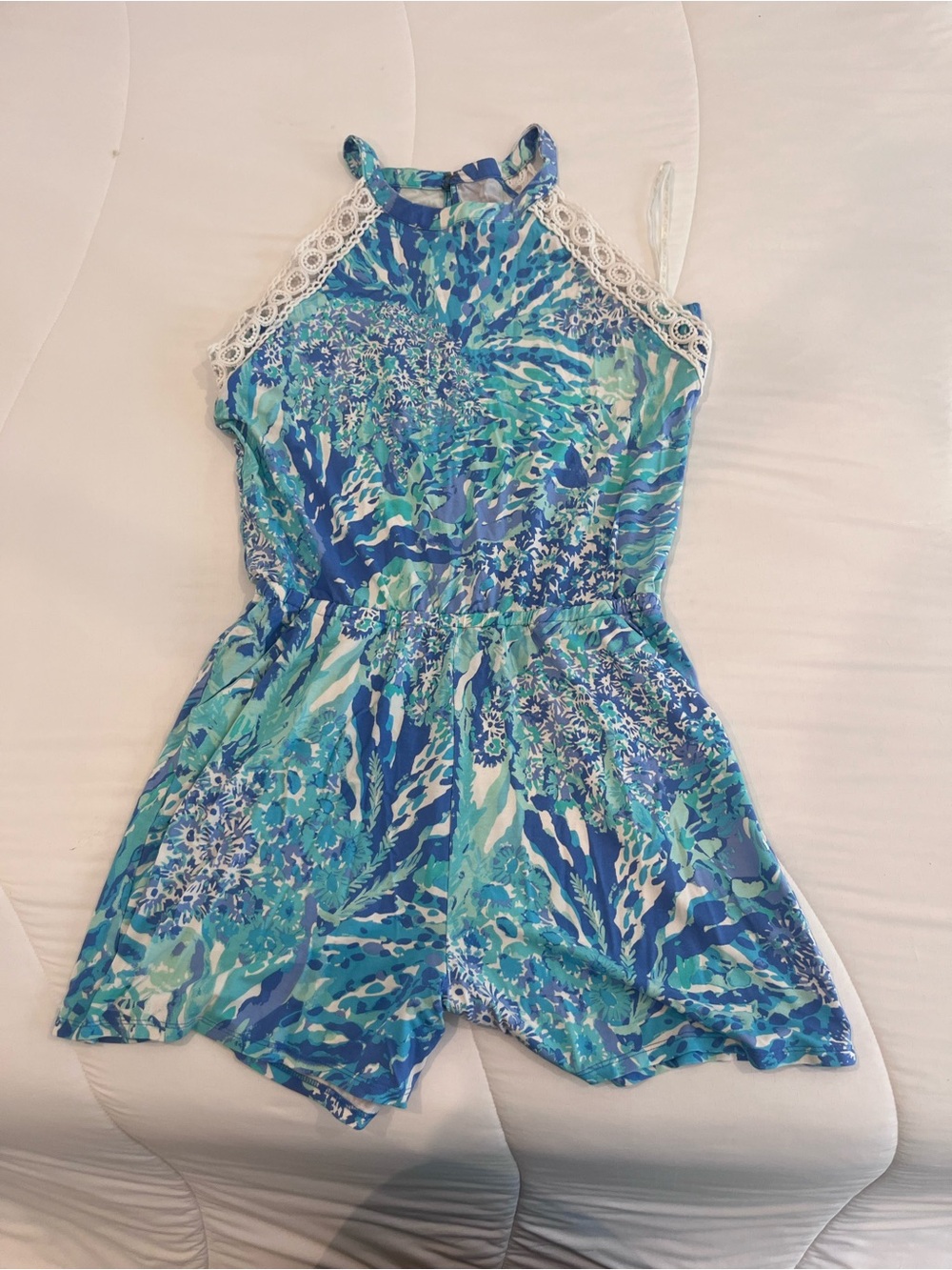 Lilly Pulitzer Blue & Aqua Floral Lace-Trim Romper